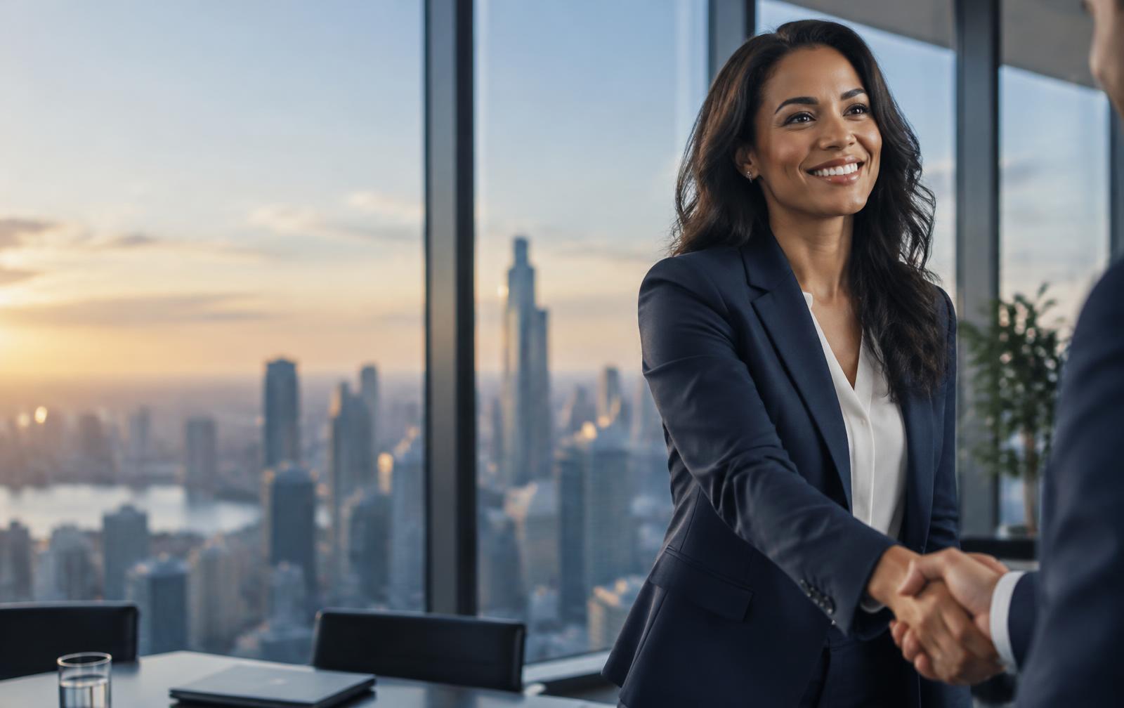 Professional handshake in a city office